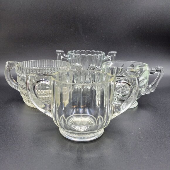 Vintage Sugar Bowls Condiment Servers Clear Glass Serving Kitchen Lot Of 4 Read - Picture 1 of 13